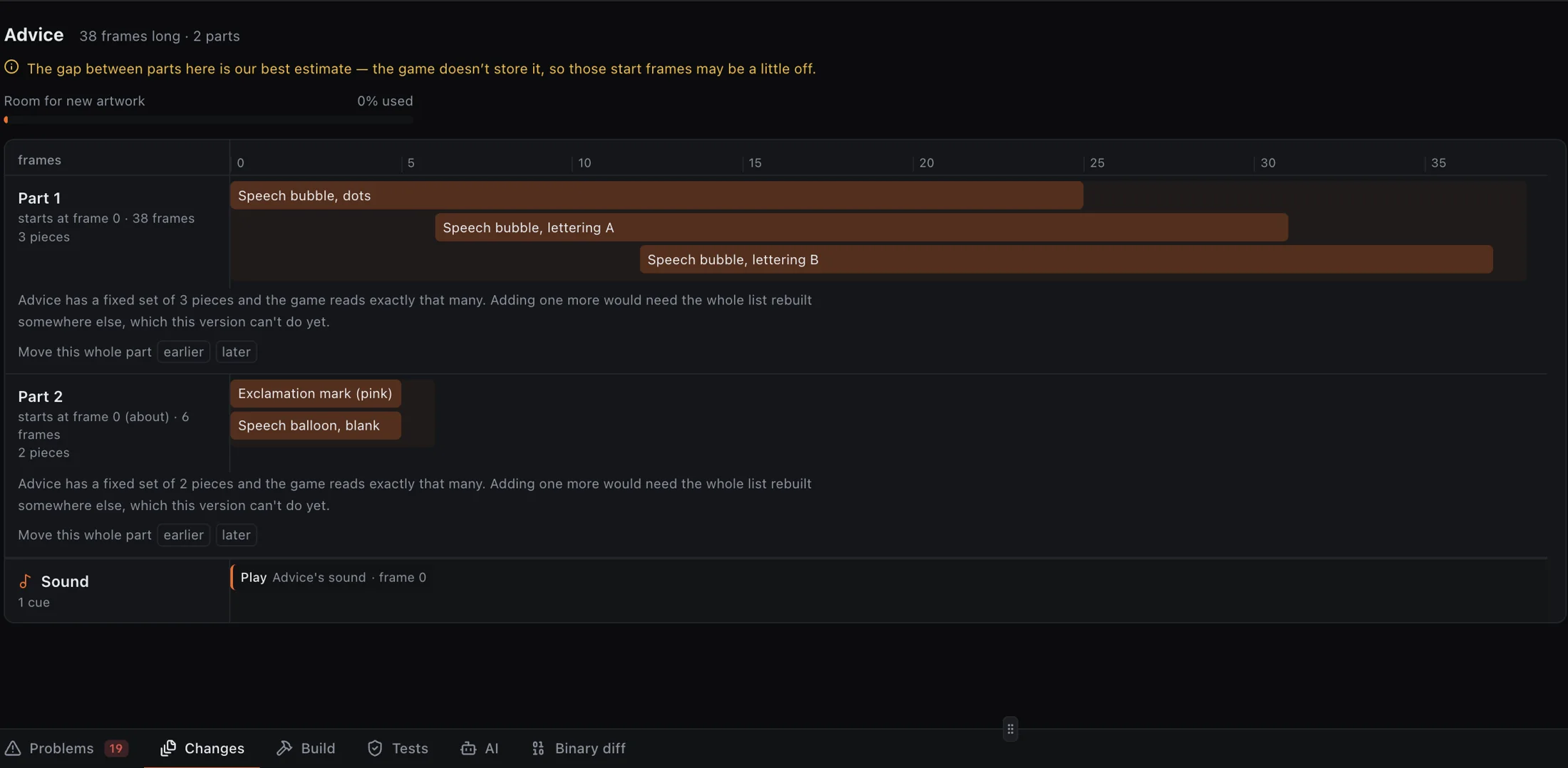 Animation composer: Visual timing, layered pieces, playback, and sound cues