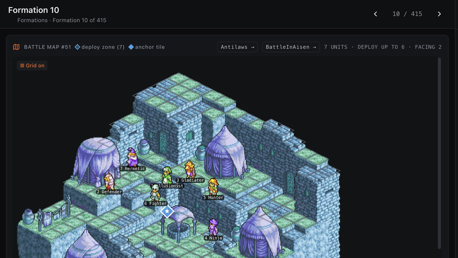 FFTA Studio formation editor showing unit placement on an isometric battle map